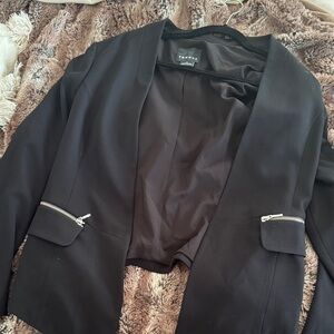 Black Women's Blazer with Zipper Details